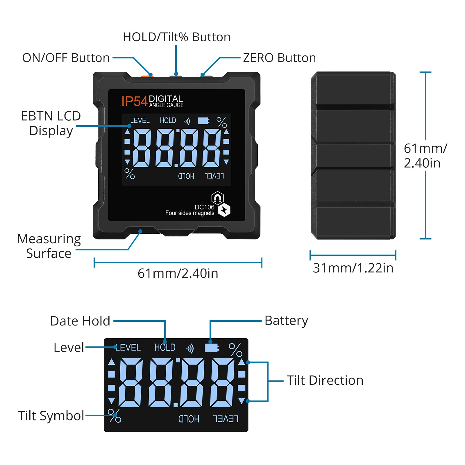 Magnet Digital Protractor Level Box Angle Finder Bevel Gauge Meter Inclinometer