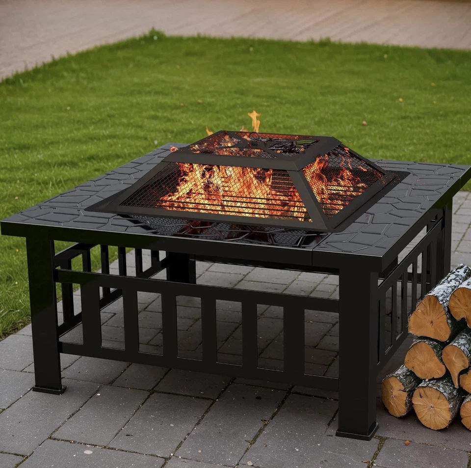 Lacoo 32” Patio Square Fire Pit Table For Backyard BQQ - Image 3 of 4