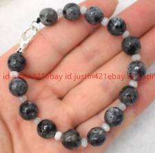 10mm Faceted Natural Gray Black Labradorite Round Beads Gems Bracelet 7.5"