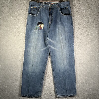 Ln Geans By Lng Blue Jeans Denim Pants Baggy Y2K Embroidered Power to Mens 40x33