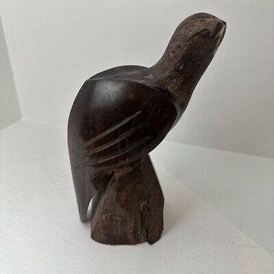 Vintage Hand Carved Ironwood Wooden Perched Eagle 9  Tall Heavy