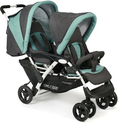 CHIC4BABY Geschwisterwagen DUO MELANGE Mint mit feststellbaren Rädern