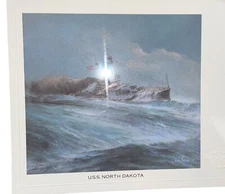 USS NORTH DAKOTA NAVAL Art Print Warship Chas Lundgren Embossed 50 State Ship