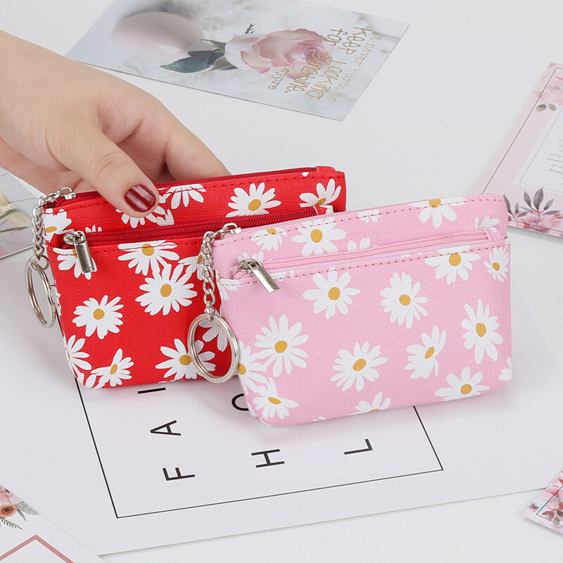 Daisy Coin Purse Women Mini Wallets With Zipper Keychain
