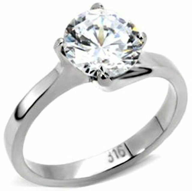 Stainless Steel 8.5mm Round Cubic Zirconia Solitaire Engagement Promise