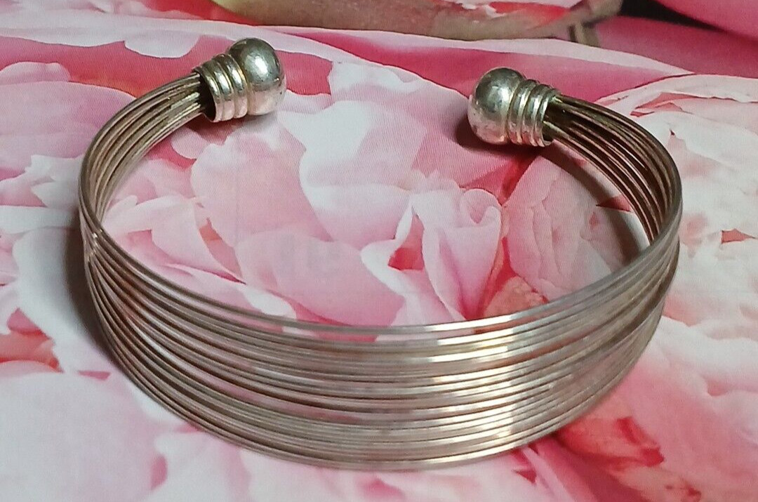 Multi Strand Wire Silver Tone Open Cuff Bracelet - image 1