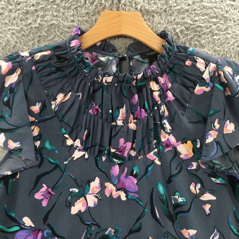 Blusa Top Halógena Manga Gorra Mujer 1 Multicolor Gris Floral Volantes Borde Informal Foto 2 de 4