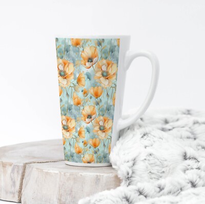 Orange Poppy Garden Coffee Tea Latte Mug Cup 17 Oz Ceramic White by Mugzan