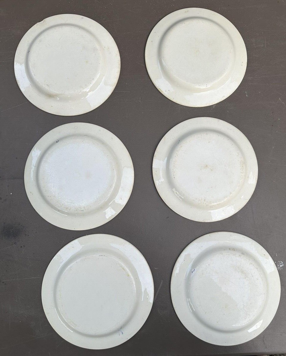 6 Antique Victorian Creamware Transferware Decorated Scenic 8.5