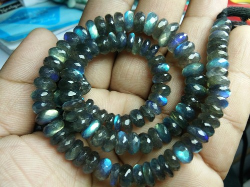 NATURAL AAA++ LABRADORITE BLUE FLASH RONDELLE FACETED BEADS 7 MM 6" STRANDS - Picture 3 of 4