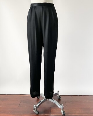 Vintage 1950s Black Satin Pleated Dress Pants Trousers Vintage 1950s Black Satin Pleated Dress Pants Trousers
