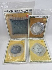 Lot of 4 Vintage Candlewick Pillow Kits Blue Basket Diamond Dove Willow Green