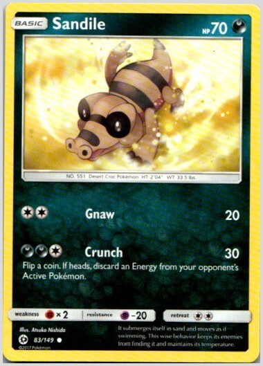 Pokemon Sun & Moon Sandile 83/149 Common Nishida 2017 TCG Card