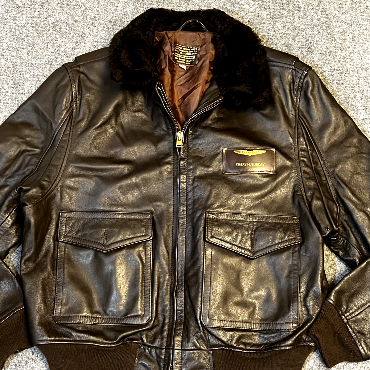 VINTAGE Flight Jacket US Navy G-1 Size 46 Brown Leahter Bomber 