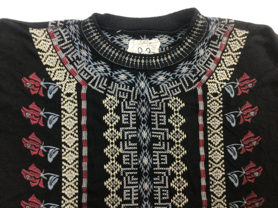 Suéter Johnny Was bordado preto oversized túnica gola redonda ajuste relaxado tamanho P - Imagem 3 de 4