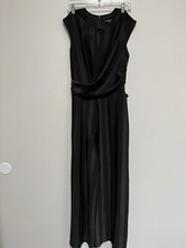 Maggy London Womens Jumpsuit black strip, wide leg, keyhole front, tie waist sz6