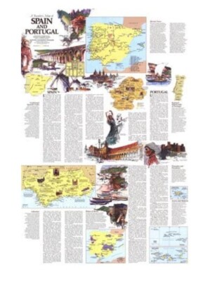 Travelers Map of Spain & Portugal + Spain in Americas Vintage Nat  display picture 1