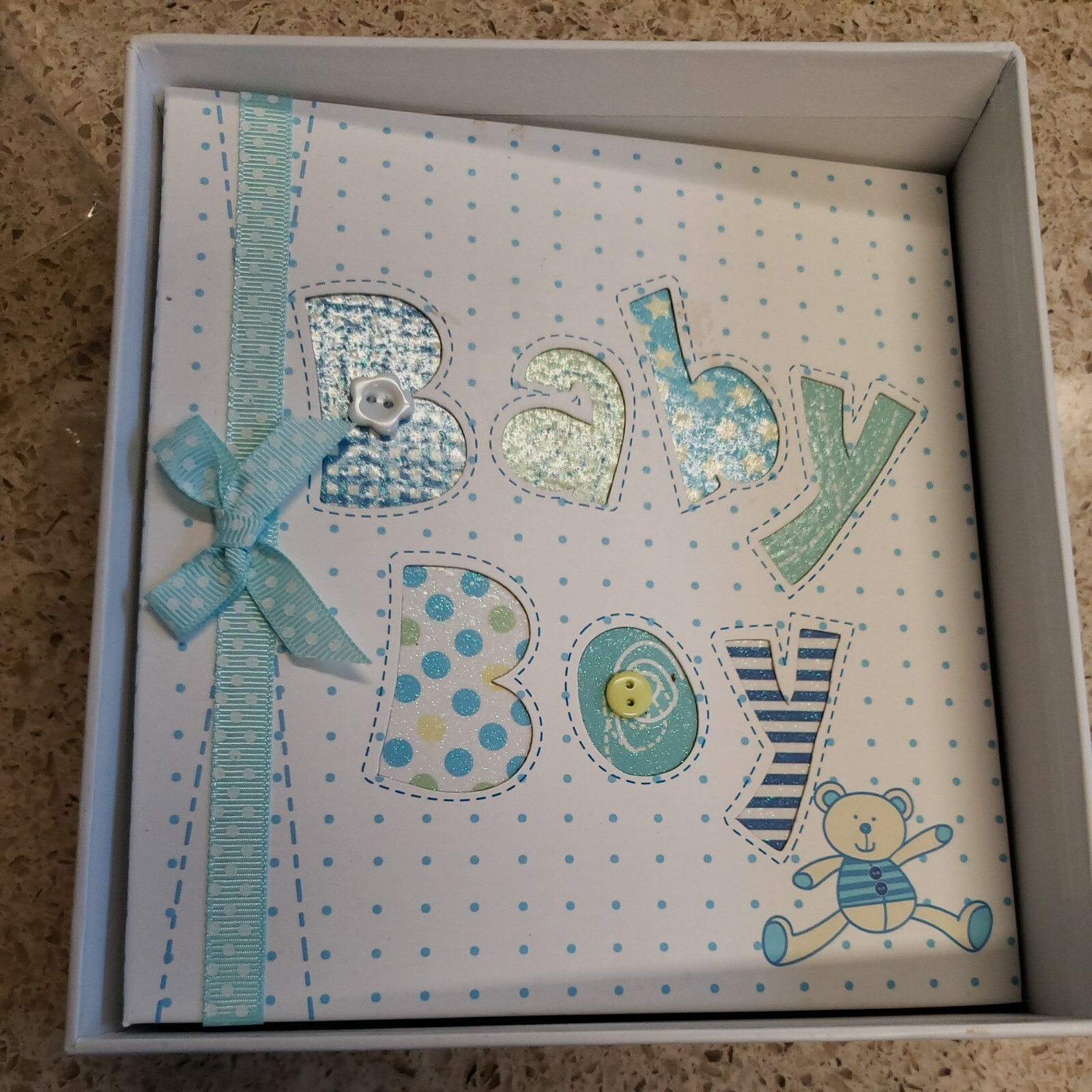 White and Blue Baby Boy Photo Album-4x6 Photos Shower Gift
