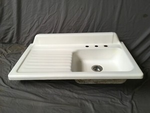 Details About Vtg Cast Iron White Porcelain 42 Kitchen Farm Sink Left Drainboard Old 130 19e