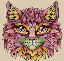 Colorful Cat in Pinks Counted Cross Stitch Chart No.2-392/7c