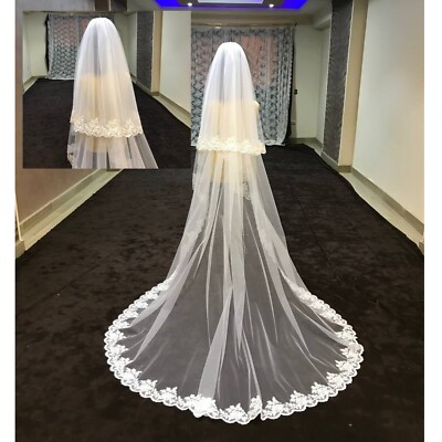 Wedding Veil 2 layers Mantilla veil with lace edge long veil