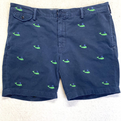 Polo Ralph Lauren Shorts Mens 38 Blue Chino GI Slim Fit AOP Whales Golf Casual