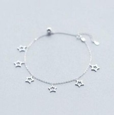 Silver SP Women  s 7-Stars Pendant Charm Cuff Bracelet B12