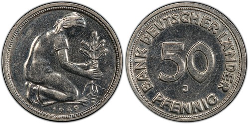 GERMANIA 50 Pfennig 1949 J - PCGS AU58 - Picture 3 of 3