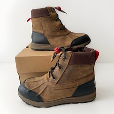 UGG Big Kids Turlock Leather Weather WP Boots Size 2 Walnut EUC w/Box