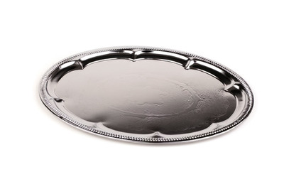 2x Buffetplatte Servierplatte Partyplatte Oval Metall verchromt Tablett 46x34cm