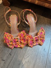 New Betsy Johnson Bow Floral Orange Pink Sandal Size 5