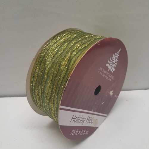 Enchanted Forest 2010 Holiday Christmas Tree Ribbon 2.5 In 70 feet Green Striped