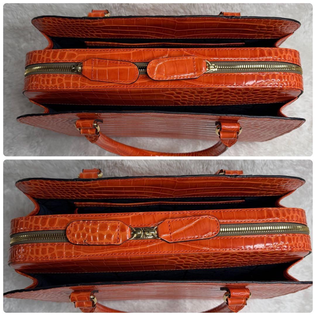 Orla Kiely Leather Handbag Croc-Embossed Orange Cowhide 24x32cm Crocodile-emboss image 4