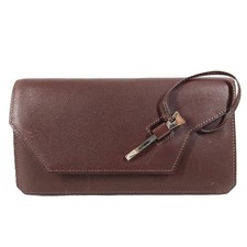 HERMES envelope Bag, flap pouch Clutch bag Leather Brown/SilverHardware