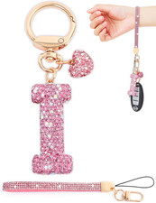 Initial Keychain for Women Girls,Bling Letter Key chain Initial with Heart,Pink