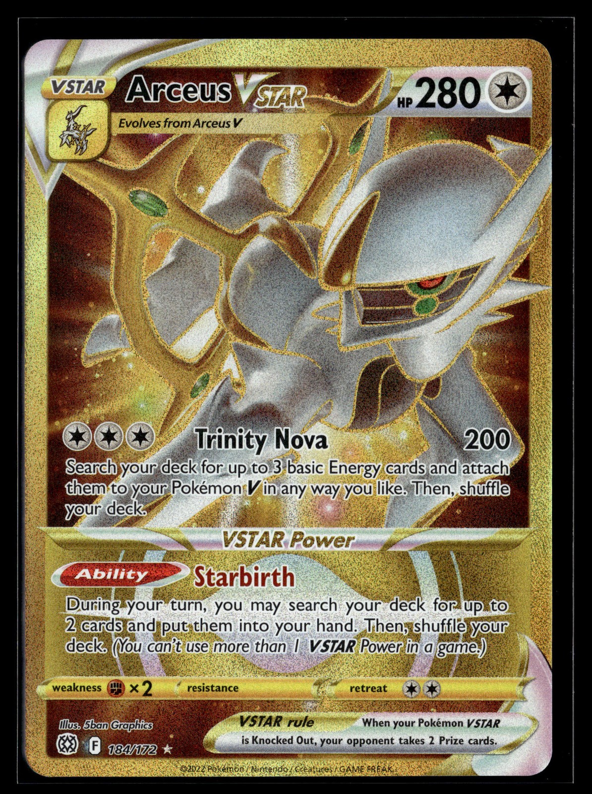 Pokemon TCG SWSH09: Brilliant Stars #184/172 Arceus VSTAR (Secret) (184)