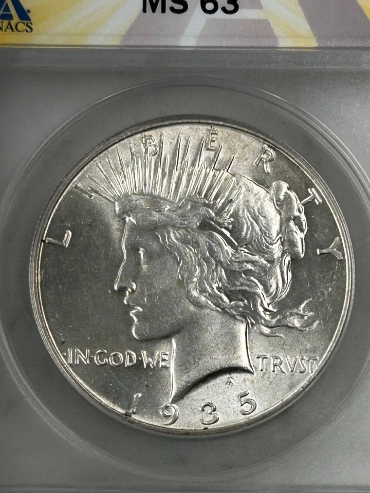 1935 Peace Silver Dollar ANACS MS63 Tougher Date Peace/A Nice 63 - Image 2 of 4