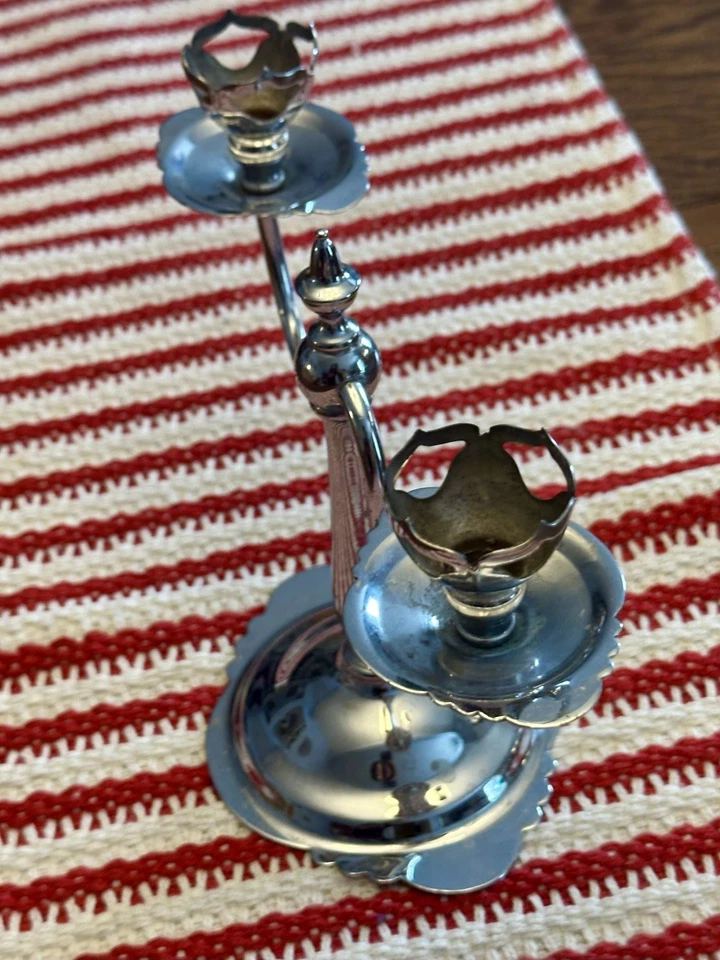 Centro de mesa vintage Krome Kraft Farber Brothers coleccionable candelabro Shabat Foto 4 de 4