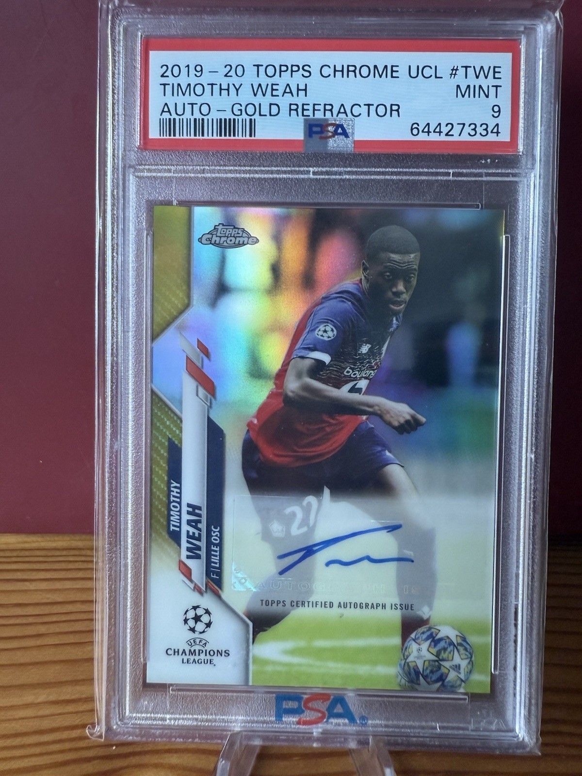 Tim Timothy Weah 2019 Topps Chrome UCL Gold Auto /50 Lille USA Marseille PSA 9