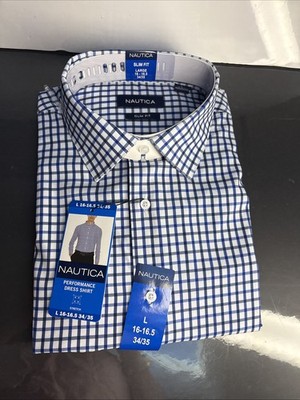 Men Nautica Slim Fit Dress Shirt Size Large 16-16.5 / 34/35