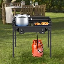 Portable 150,000-BTU 2 Burner Gas Cooker Outdoor Camping Picnic Stove BBQ, Black