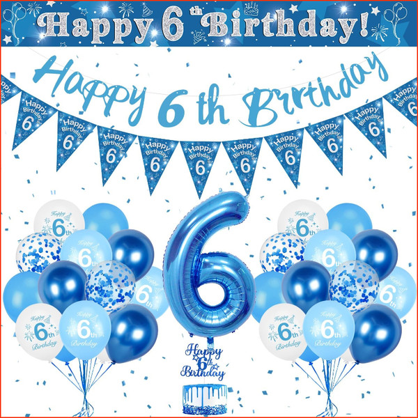 Luftballon 6. Geburtstag Blau Riesen Folienballon Geburtstagsdeko Junge Banner-image