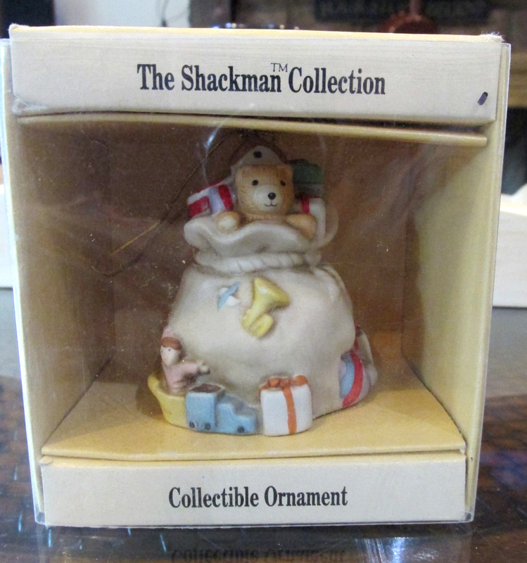 1989 SCHMID SHACKMAN BISQUE ORNAMENT SANTA'S GIFT BAG OF GOODIES VINTAGE KOREA