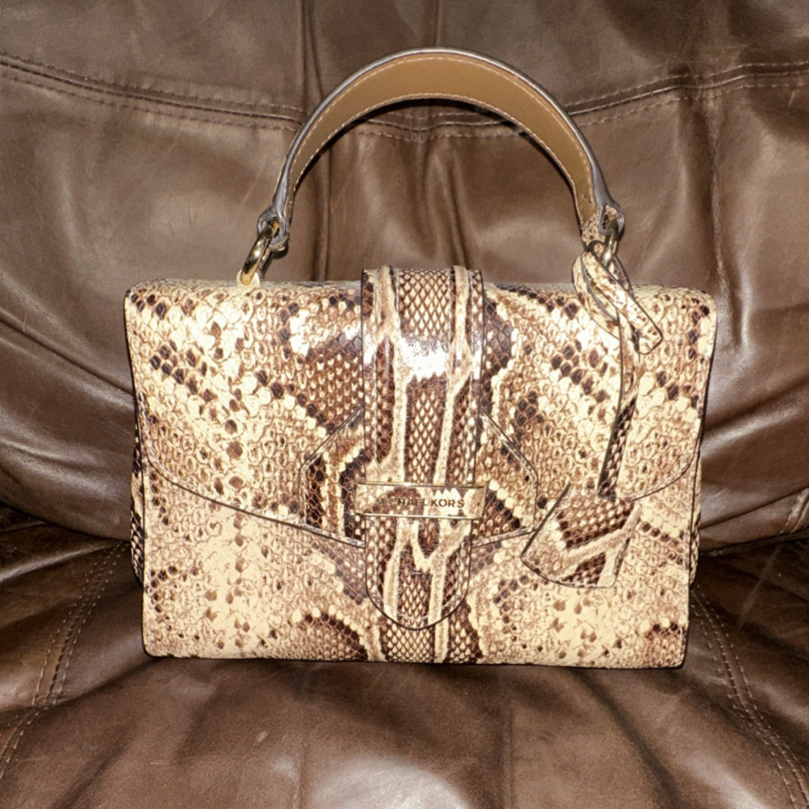 Michael Kors Ava Medium Leather Python Snakeskin … - image 1