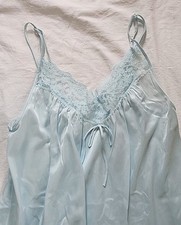 Vintage Movie Star Nightie Nightgown Nylon Blue Lace Trim Long Sz M USA