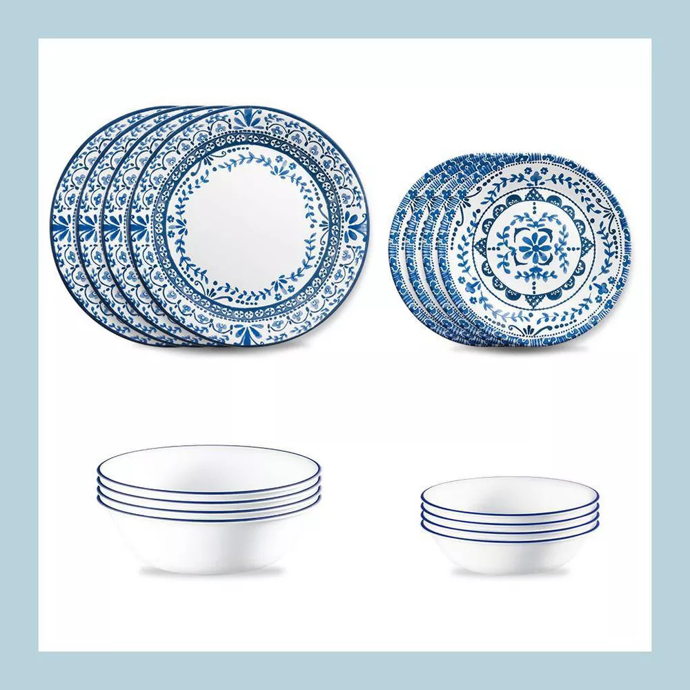Corelle 16pc Vitrelle Portofino Dinnerware Set: White Floral Botanical ...