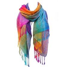 Ladies Long Bright Rainbow Multi Colour Paisley Scarf Pashmina Scarves Shawl