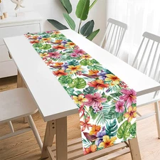 Flamingo Hibiscus Flower Table Runner Aloha Summer Tropical leaves Plastic Table