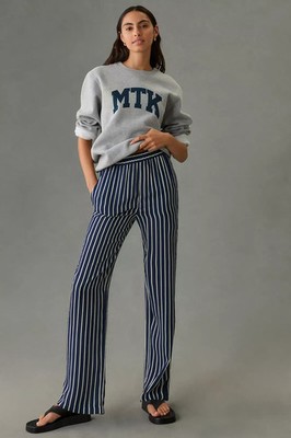 KULE Silk Lido Pant Elastic Waist XS XSmall Women's Navy White Stripe