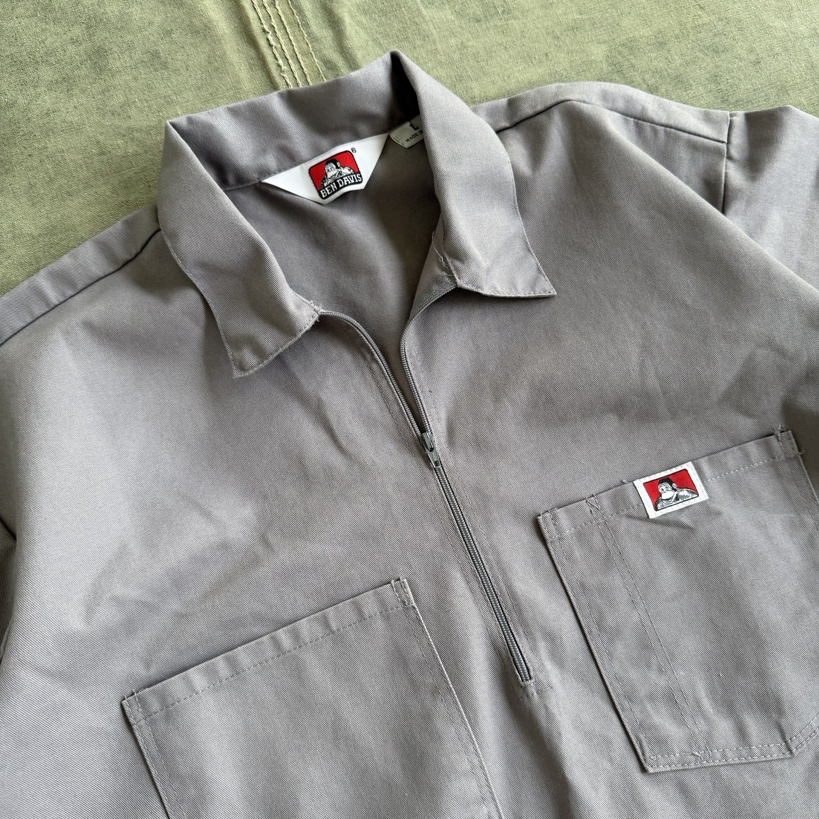 Vintage 1980s Ben Davis Quarter Zip Work Shirt Grey M… - Gem
